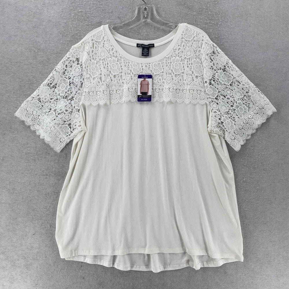 NWT Adrianna Papell Blouse Cotton & Lace‎ White Rayon Spandex Top
